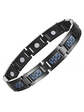 Mens Magnetic Bracelet Titanium Steel Black Carbon Fiber Adjustable